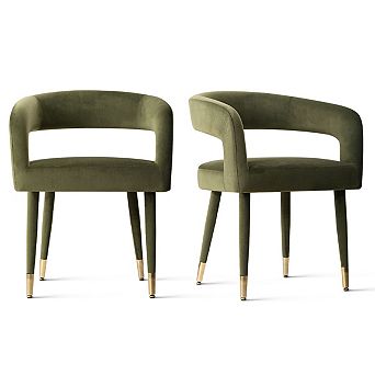Set of 2 Upholstered Velvet Dining Chair with Gold Cap Legs Modern Accent Side Chair for Kitchen