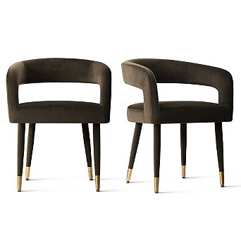 Set of 2 Upholstered Velvet Dining Chair with Gold Cap Legs Modern Accent Side Chair for Kitchen