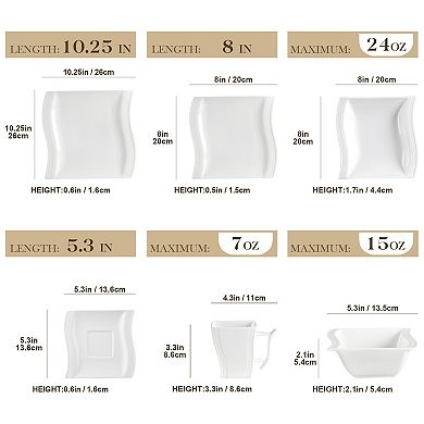 36-pcs Porcelain Dinnerware Set for 6, incl. Dinner, Dessert, Soup Plate, Coffee Cup, Saucer, Bowl
