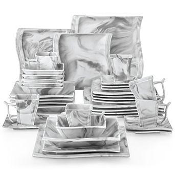 36 pc Porcelain Dinnerware Set for 6, incl. Dinner, Dessert, Soup Plate, Coffee Cup, Saucer, Bowl