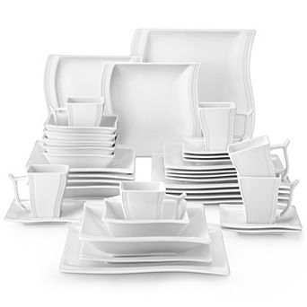 36 pc Porcelain Dinnerware Set for 6, incl. Dinner, Dessert, Soup Plate, Coffee Cup, Saucer, Bowl