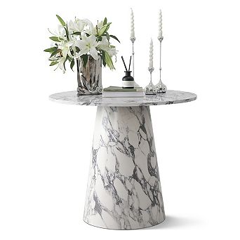 35" Round Dining Table Modern Wood Kitchen Table with Pedestal Base