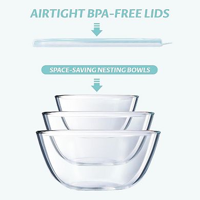 Glass Mixing Bowls Set with Lids (3PC)