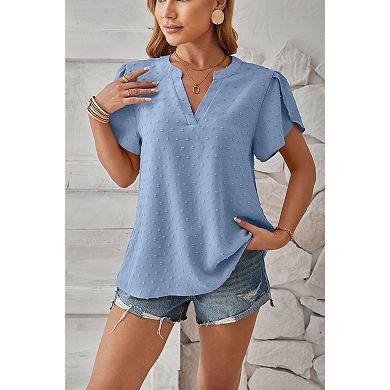 Women's Casual Lightweight V Neck Short Sleeve Chiffon Blouse T-Shirts