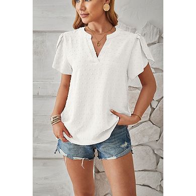 Women's Casual Lightweight V Neck Short Sleeve Chiffon Blouse