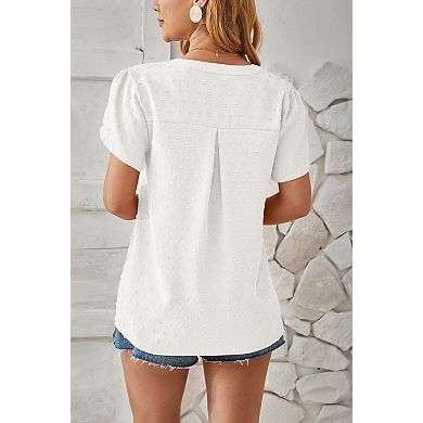 Women's Casual Lightweight V Neck Short Sleeve Chiffon Blouse