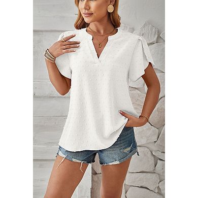 Women's Casual Lightweight V Neck Short Sleeve Chiffon Blouse