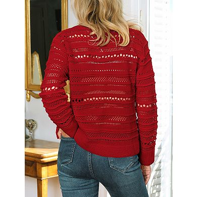 Women's Long Sleeve Crochet Crop Tops Boho Lightweight Summer Button Down Cardigan Sweaters