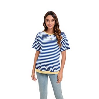 Women's Maternity Crewneck Short Sleeve Contrast Stripe Tee T-Shirts