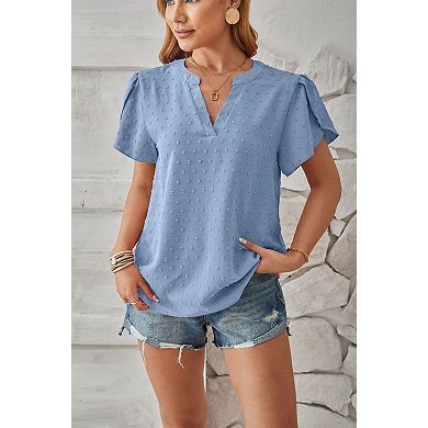 Women's V Neck Short Sleeve Chiffon Blouse Casual Lightweight T-Shirts