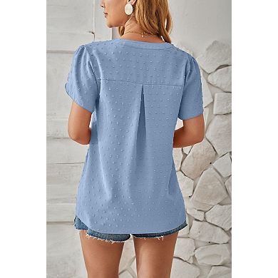 Women's V Neck Short Sleeve Chiffon Blouse Casual Lightweight T-Shirts