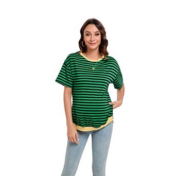 Women's Maternity Short Sleeve Crewneck Contrast Stripe Tee T-Shirts