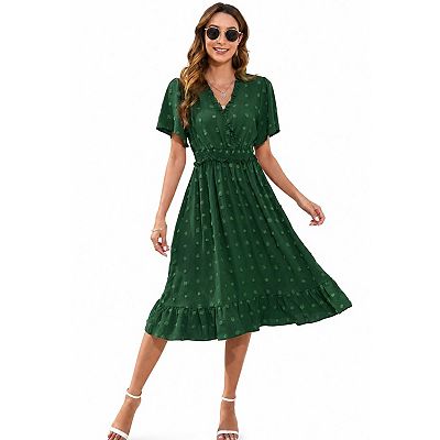 high neck midi dress casual VENUS High Neck Midi Dress | Red