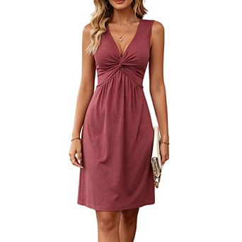 Women's Twist Front Sleeveless V-Neck A-Line Casual Midi Dress