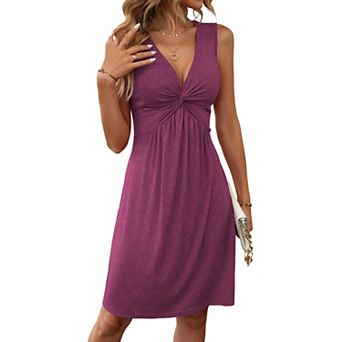 Women's Twist Front Sleeveless V-Neck A-Line Casual Midi Dress