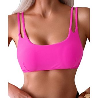 Double Strap Adjustable Scoop Neck Bikini Top for Women, Casual Bathing Suit Top