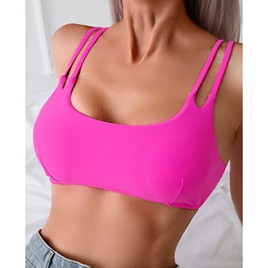 Double Strap Adjustable Scoop Neck Bikini Top for Women, Casual Bathing Suit Top