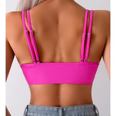 Double Strap Adjustable Scoop Neck Bikini Top for Women, Casual Bathing Suit Top