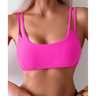 Double Strap Adjustable Scoop Neck Bikini Top for Women, Casual Bathing Suit Top