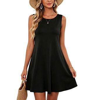 Women's Sleeveless Crew Neck Swing T-Shirt Dress, Casual Loose A-Line Mini Dress