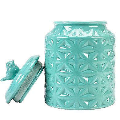 Turquoise Ceramic Cookie Jar with Lid