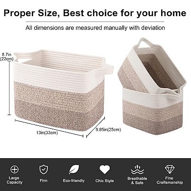 Pack of 3 Woven Cotton Storage Baskets