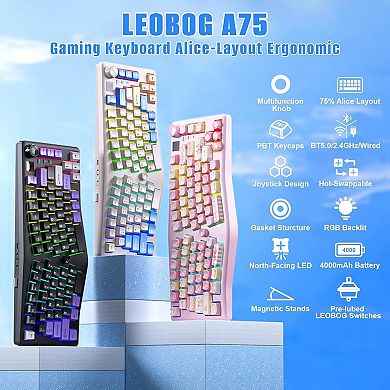 AULA LEOBOG A75 Alice Wireless Keyboard: Ergonomic 75% Layout, Joystick & Knob, Hot-Swap