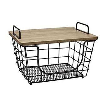 Metal Nesting Basket with Acacia Lid
