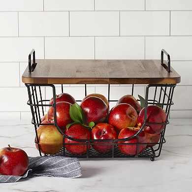 Metal Nesting Basket with Acacia Lid