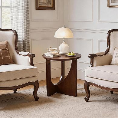 Rustic Solid Wood Side Table, Farmhouse Wooden Accent Table for Bedroom and Living Room