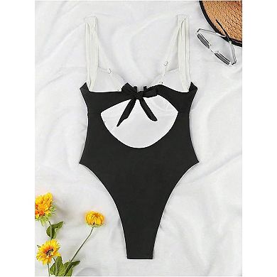 Women's Color Block One Piece Swimsuit Underwire Tummy Control Back Tie Bathing Suit