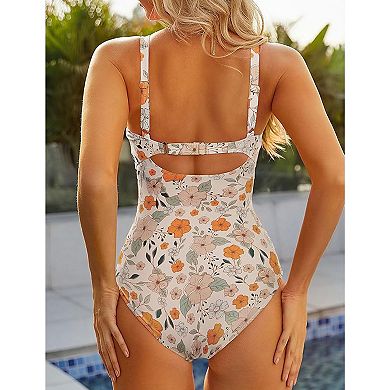 Women's Floral Print One Piece Swimsuit Ruched Tummy Control Backless Bathing Suit