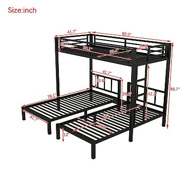 Twin Triple Metal Bunk Bed with Built-in Table Divides into 3 Single Beds Noise Reducing Black