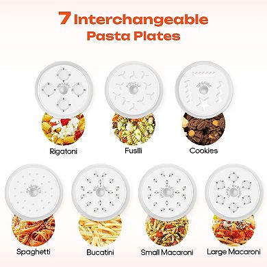 GVODE 7-in-1 Pasta Attachment for Stand Mixers, 7 Pasta Shapes, Cookie Disc & Brush