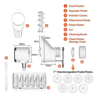 GVODE 7-in-1 Pasta Attachment for Stand Mixers, 7 Pasta Shapes, Cookie Disc & Brush