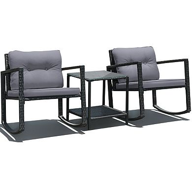 3-Piece Patio Rattan Set with Rocking Chair and Table