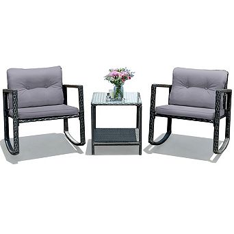 3 pc Patio Rattan Set with Rocking Chair and Table
