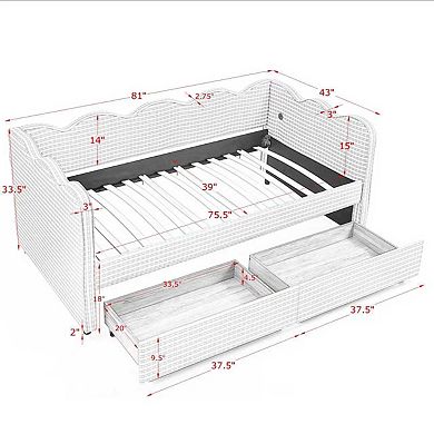 Heybly Twin Size Cozy Gingham Daybed with Storage Drawers, USB Port, Linen Fabric