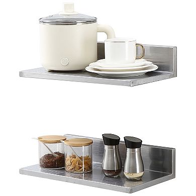 Stainless Steel Wall Mounted Shelf Set with Backsplash, 2 Pack Floating Shelves
