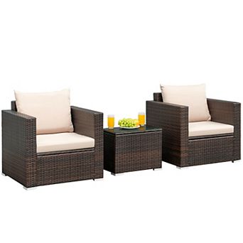 3 pc Patio Rattan Conversation Set with Cushions