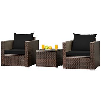 3 pc Patio Rattan Conversation Set with Cushions