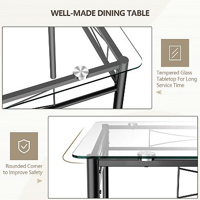 5-Piece Glass Top Dining Table Set with 4 Cushioned Chairs - Black