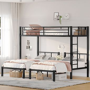 Bellemave Triple Bunk Bed Heavy Duty Twin Over Twin Over Twin with Guardrails and Ladder Black