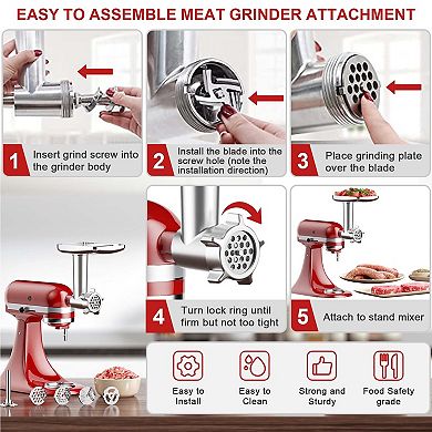 GVODE Meat Grinder Slicer Shredder Attachment for Stand Mixers, Metal Set