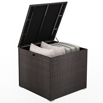 72 Gallon Rattan Outdoor Storage Box with Zippered Liner and Pneumatic Rod