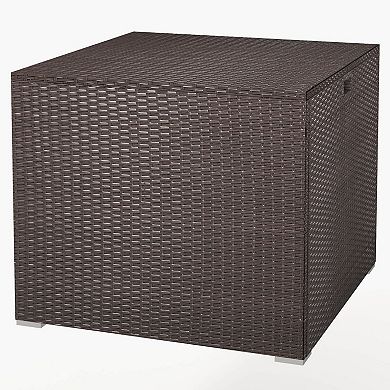 72 Gallon Rattan Outdoor Storage Box with Zippered Liner and Pneumatic Rod
