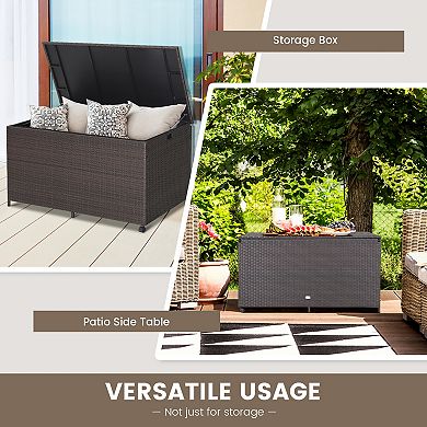 Outdoor Wicker Storage Box with Zippered Liner-133 Gallon