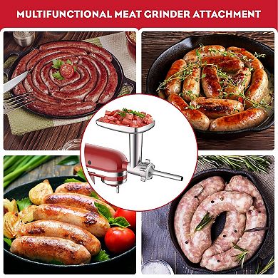 GVODE Meat Grinder & Stainless Steel Slicer Shredder Attachment for Stand Mixers, 2-in-1 Set