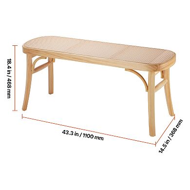 Rattan Entryway Bench 43.3 Inch Wooden Boho Bench With Oak Legs