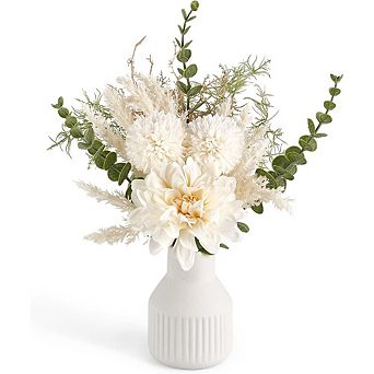 Small Artificial Flowers in Ceramic Vase, Silk Flower Centerpiece for Home Decor